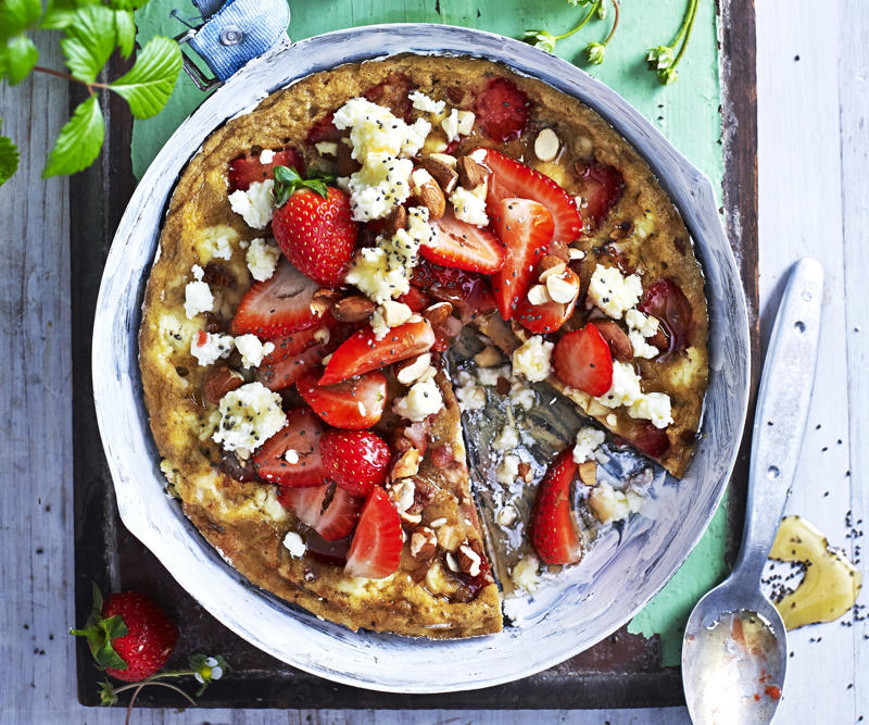 Can you reheat frittata?, Frittata recipes for breakfast, lunch and dinner, Mega vegie and haloumi frittata , Basil frittata with smoked salmon , Rainbow chard and three-cheese frittata , Roast pumpkin and zucchini frittata , Roasted pumpkin, spinach and fetta slice , Primavera frittata , Asparagus, tomato, ricotta and basil frittata , Potato, capsicum and spinach frittata , Quick three-cheese frittata , Kale and quinoa frittata , Pea and broad bean frittata , Rocket and prosciutto frittata , Ham and egg frittata , Chorizo & potato frittata , Asparagus frittata , Silverbeet frittata , Smoked trout frittata , Chilli and vegetable frittata , Broccoli and cheese frittata , Baked potato, ham and cheese frittata , Spanish frittata , Wild mushroom and green onion frittata , Potato, capsicum and olive frittata , Three-cheese pasta frittata , Zucchini and corn frittatas , Capsicum and potato frittata , Green power mini frittatas with spinach and feta , Bacon, pea and corn frittata , Asparagus & fetta frittata , Zucchini flower and tomato frittata , Tomato, feta and pancetta frittata , Why we love these frittatas, More quick & easy recipes