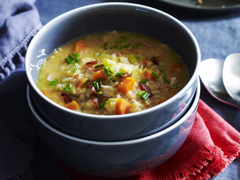         Asian noodle soup in a jar      ,          Quick &amp; easy potato soup with cheddar toasts      ,          Quick &amp; easy chicken &amp; corn soup      ,          Hearty bacon, lentil and vegetable soup      ,          Quick &amp; easy minestrone &amp; ravioli soup      ,          Quick &amp; easy Italian risoni soup      ,          Vegetable and red lentil soup      ,          Creamy cauliflower and bacon soup      ,          Quick &amp; easy spicy fish soup      ,          Miso udon soup      ,          Quick &amp; easy mushroom soup      ,          Potato and pea soup with pesto, ricotta cream and crispy croutons      ,          Chicken and vegetable soup with parmesan croutons      ,          Japanese-style pork and vegetable soup      