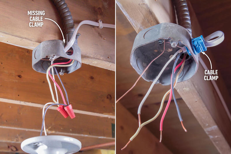 Installing Cable Without a Clamp Making Connections Outside Electrical Boxes, Backstabbing Instead of Using Screw Terminals, Reversing Hot and Neutral, Installing Cable Without a Clamp, Using the Wrong Size Conductors, Upsizing Breaker Without Updating Wire, Overloading Electrical Circuits