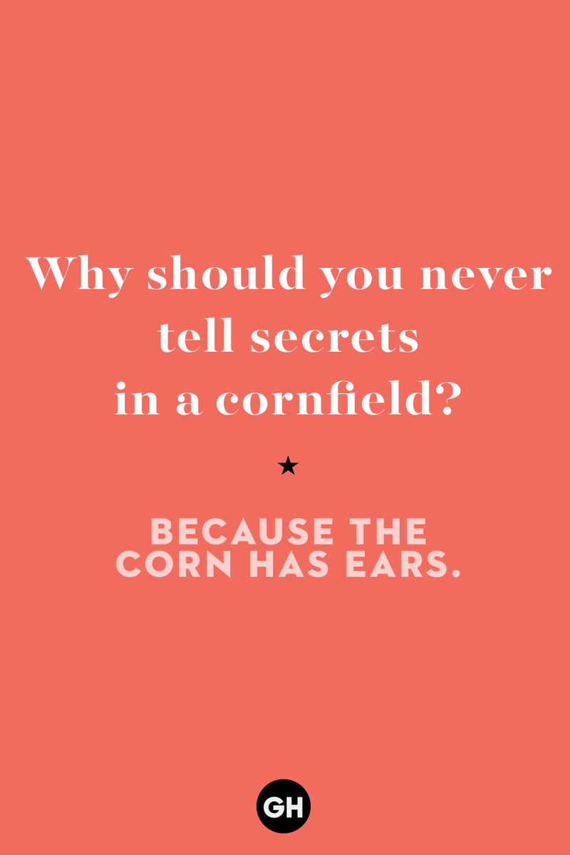 11) Why should you never tell secrets in a cornfield? 1) What key can’t open any doors?, 2) What do you call a turkey who tells jokes?, 3) Why did the pie go to the dentist?, 4) Why don’t turkeys trust each other?, 5) Why did the corn go to therapy?, 6) What do you call a group of musical sweet potatoes?, 7) What do you call a running turkey?, 8) Why did the mashed potatoes go to therapy?, 9) What do you call a turkey on the day after Thanksgiving?, 10) Why did the turkey join the comedy club?, 11) What’s the best way to fix a broken pumpkin?, 12) Why did the cranberry blush?, 13) What do you need to make Thanksgiving s'mores?, 15) What's blue and covered in feathers?, 17) What did the ocean say when it saw the Mayflower crossing?, 18) Did you hear about the turkey that plays baseball?, 20) What did the pilgrim wear to dinner?, 21) What’s a pilgrim’s favorite dance?, 22) Why do pilgrims' pants always fall down?, 24) Did you hear the one about the rude turkey?, 25) What did Dad say when he was asked to say grace?, 26) Where did the Pilgrims stand after landing on Plymouth Rock?, 27) What do you call rain on Turkey Day?, 28) Why did the policeman stop you on your way home last Thanksgiving?, 29) Why was the turkey asked to join a band?, 30) When are turkeys the most grateful?, 31) Why didn't the pilgrim want to make the bread?, 32) How do little pumpkins cross the road?, 33) What Thanksgiving treat is the most popular at the kids' table?, 34) Why should you never tell secrets in a cornfield?, 35) What's something usually insulting, but not on Thanksgiving?, 36) What's the best song to sing when preparing your turkey?, 37) What should you expect at the end of Thanksgiving?, 38) Did you hear about the scarecrow who won first prize?, 39) Who should you invite to your Friendsgiving?, 40) What sound does a turkey's phone make?, 41) What do sweet potatoes wear to bed?, 44) Why is corn so popular on Thanksgiving?, 45) Why did the turkey bring a microphone to dinner?, 46) What's the smallest unit of measurement in the pilgrim cookbook?, 47) What do you call a sad cranberry?, 48) What do Thanksgiving and Halloween have in common?, 49) What did the mother turkey say to her disobedient children?, 50) What did the turkey say to the computer?, 51) What is a pumpkin's favorite sport?, 52) What kind of face does a pilgrim make when he's in pain?, 53) What was the turkey suspected of?, 54) What's the best way to stuff a turkey?, 55) Which side of the turkey has the most feathers?, 56) What would you get if you crossed a turkey with a ghost?, 57) What sound does a limping turkey make?, 59) What do you call a holiday dinner without the parents?, 60) What smells the best at a Thanksgiving dinner?, 61) What did the turkey say before it was roasted?, 62) What's a turkey's favorite Thanksgiving food?, 63) What happened when the turkey got into a fight?, 64) What’s the most musical part of a turkey?, 65) When is the turkey soup bad for your health?, 66) Why can’t you take a turkey to church?, 67) What do you call a running turkey?, 68) Why did the turkey cross the road?, 69) What role do green beans play in Thanksgiving dinner?, 70) Knock Knock. Who's there? Tamara., 71) What do you call a pilgrim's vocabulary?, 72) Why do turkeys gobble?, 73) Kevin James, 74) What's Frankenstein's favorite Thanksgiving dish?, 75) Jim Gaffigan, 76) Why was the Thanksgiving soup so expensive?, 77) What kind of key can't open doors?, 78) What did the turkey say to the turkey hunter on Thanksgiving Day?, 79) How did the salt and pepper welcome all the guests?, 81) When do you serve tofu turkey?, 82) If April showers bring May flowers, what do May flowers bring?, 83) What kind of music did the Pilgrims like?, 84) Why should you never set the turkey next to the dessert?, 85) Why did the turkey cross the road twice?