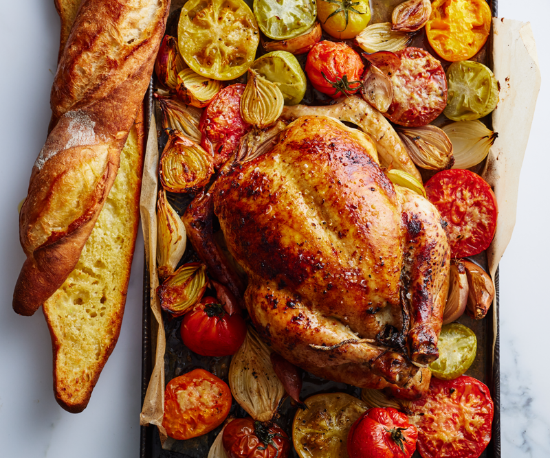 How to tell if your roast chicken is cooked,          Garlic butter roast chicken with heirloom tomatoes      ,          Best-ever air fryer roast chicken      ,          Roast chicken with cheesy green polenta      ,          Butterflied soy and ginger chicken      ,          Classic roast chicken with gravy      ,          Air fryer roast chicken with secret herbs and spices      ,          Chicken and artichoke pot roast      ,          French-style roast chicken      ,          Butterflied roast chicken with leek      ,          Roasted sumac chicken with baby vegetables      ,          Classic roast chicken      ,          Chicken in a pot      ,          Asian-style roast chicken      ,          Spanish-style roast chicken      ,          Cajun roast chicken with corn cream      ,          Moroccan roast chicken and cauliflower      ,          Tea brined roasted chicken      ,          Roast chicken with lemon and garlic      ,          Mustard roast chicken      ,          Paprika roast chicken with corn and polenta stuffing      ,          Roast chicken for two      ,          Roasted lemon thyme chicken      ,          Roast chicken with 40 cloves of garlic      ,          Tarragon roast chicken with crispy potatoes      ,          Garlic and oregano roast chicken      ,          Roast chicken with garlic potatoes and rosemary      ,          Lemon thyme and chilli roast chicken      ,          Roast chicken with broad beans and lemon      , Sides for your roast chicken dinner
