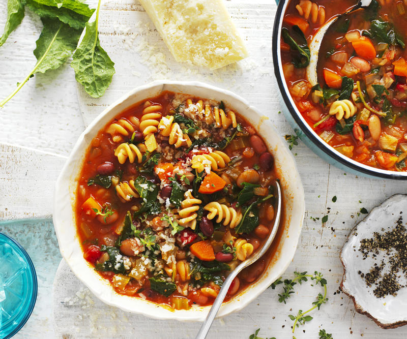 Can I freeze these soups?, Vegetable soup recipes to try,          Quick &amp; easy minestrone &amp; ravioli soup      ,          Quick &amp; easy potato soup with cheddar toasts      ,          Traditional Italian minestrone soup      ,          Smoky mushroom soup with garlic labne      ,          Indian-spiced red lentil and pumpkin soup      ,          Slow cooker curried lentil and tomato soup      ,          Potato and pea soup with pesto, ricotta cream and crispy croutons      ,          Slow-cooker coconut pumpkin soup      ,          Tuscan tomato bread soup      ,          Speedy tofu laksa      ,          Mushroom hot &amp; sour soup      ,          Broccoli and kale soup with lemon creme fraiche      ,          Roasted tomato soup with broccoli pesto      ,          Cauliflower cream soup with mushrooms      ,          Barley and vegetable soup with crunchy seeds      ,          Sweet corn soup with ginger      ,          Spinach, rocket &amp; pea soup with brie croûtes      ,          Spiced lentil and roasted kumara soup      ,          Tomato and fennel soup      ,          Spiced carrot soup with smoked almonds      ,          Cauliflower and parsnip soup      ,          Cream of celeriac soup      ,          Creamy sweet potato and fennel soup with parmesan wafers      ,          Ratatouille soup with pistou      ,          Moroccan vegetable soup with harissa      ,          Spiced pumpkin soup with cinnamon cream      ,          Potato soup with capsicum &amp; almonds      , What to serve with these vegetable soups, More vegetarian comfort meals
