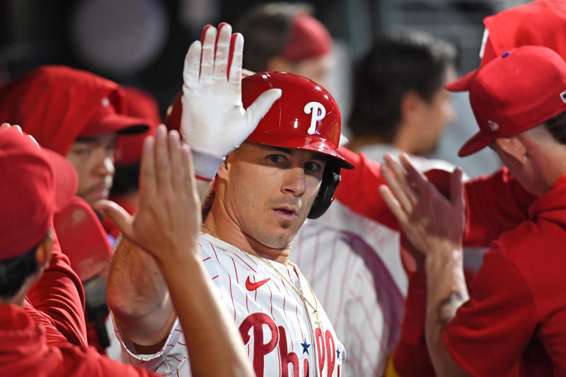 First base: Ryan Howard, Second base: Chase Utley, Shortstop: Jimmy Rollins, Third base: Scott Rolen, Left field: Pat Burrell, Center field: Shane Victorino, Right field: Bobby Abreu, Catcher: J.T. Realmuto, Utility: Bryce Harper, Designated hitter: Kyle Schwarber, Left-handed starting pitcher: Cole Hamels, Right-handed starting pitcher: Roy Halladay, Relief pitcher: Brad Lidge, Manager: Charlie Manuel