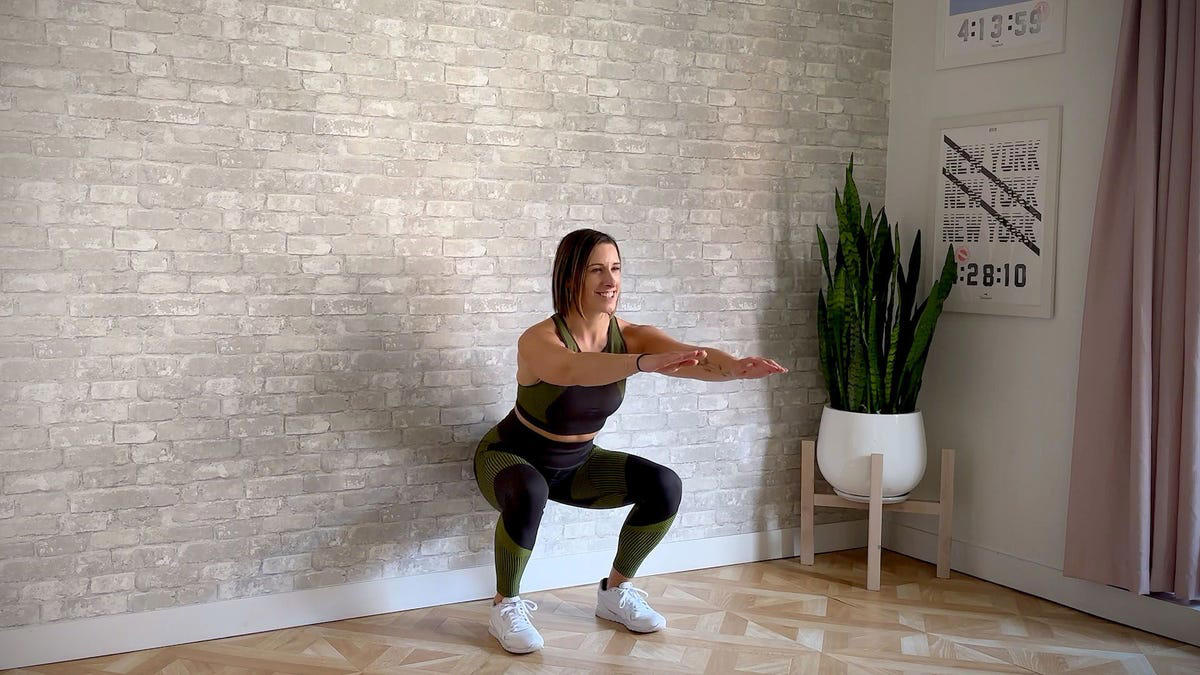 1. Squat, 2. Side-Step Jack, 3. Side Step to Knee Raise, 4. Knee Drive, 5. Squat With Knee Raise