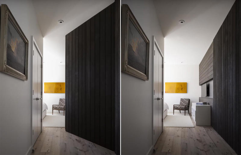 A transforming wall Blink and you'll miss these hidden rooms, Secret sliding fireplace, Hidden mirror door, Curious cabinets, A transforming wall, Concrete doorway, Billiard room hideaway, The hidden wardrobe hangout, A hidden media room, No ordinary staircase, The hidden mini passageway, The clandestine lounge, The fireplace safe room, A secret sleeping space