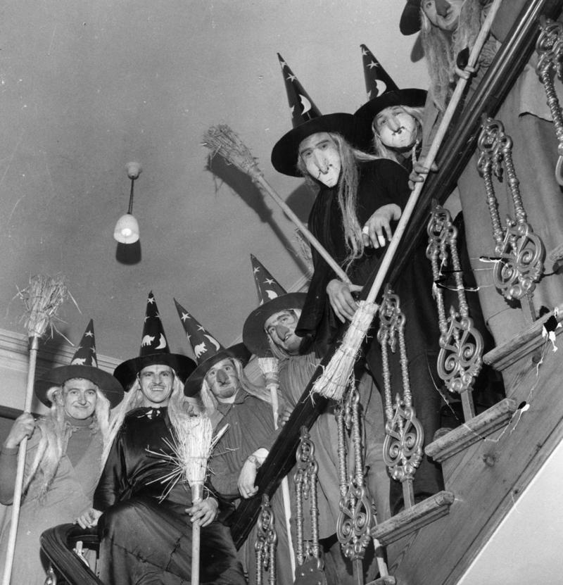 1920s: Witches, 1930s: Harlequin costume, 1950s: More witches, 1960s: Vampire, 1970s: Musical artists, 1980s: Masks, 1990s: Nurse, 1990s: Angels, 2000s: Spice Girls (David Beckham), 2000s: Fairies, 2010s: Zombies, 2010s: Elsa from Frozen, 2020s: Historical figures