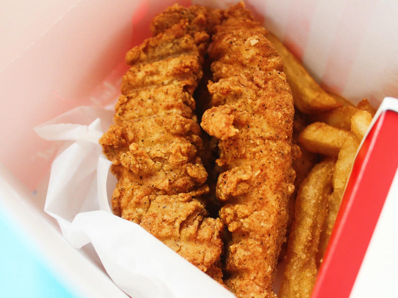 KFC's new original recipe chicken tenders really impressed me with their taste and value. The chicken tenders were large and perfectly fried., The chicken tenders were crispy on the outside., However, there wasn't an abundance of chicken meat inside., Smashburger's chicken tenders were just slightly too fried for my liking., The chicken tenders, overall, tasted dry, even when paired with sauce., Next up were the crispy chicken tenders from Sonic Drive-In., The chicken tenders were evenly fried but on the thinner side., My ninth favorite chicken tenders came from Popeyes., The chicken tenders from Popeyes were crispy, flaky, and crunchy., The meat inside was flaky and moist as well., I thought the chicken tenders from Bojangles were flavorful and super crispy., I thought the chicken tenders were a good size., McDonald's just launched its new McCrispy Strips., The breading was relatively thin, but very crispy., The chicken strips packed a lot of flavor., Chick-fil-A's chicken tenders were perfectly crispy and juicy., The chicken tenders were nicely fried but still juicy on the inside., Wingstop's chicken tenders came in third place., The chicken tenders were large and well-breaded., These tenders were filled with real chicken., My second favorite chicken tenders came from Zaxby's., The chicken tenders were super crispy.
