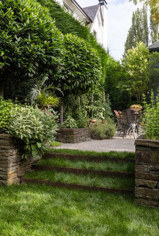 1. Create Privacy with Hedges, 2. Expand a Small Yard with Levels, 3. Layer Shades of Green, 4. Carve out Relaxation Space, 5. Soften the Landings, 6. Link to Indoors, 7. Evoke a Mediterranean Escape, 8. Set the Tone at the Front Door