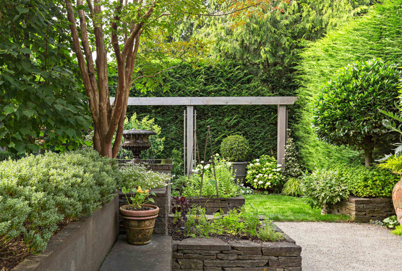 1. Create Privacy with Hedges, 2. Expand a Small Yard with Levels, 3. Layer Shades of Green, 4. Carve out Relaxation Space, 5. Soften the Landings, 6. Link to Indoors, 7. Evoke a Mediterranean Escape, 8. Set the Tone at the Front Door
