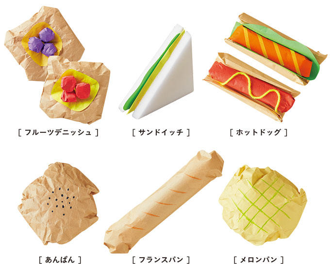 あんパン・メロンパン・ホットドッグ, メロンパンの作り方, あんぱんの作り方, ホットドッグの作り方, 持てばテンションUP！「トング」の作り方, カラー厚紙でPOPに「トレー」の作り方