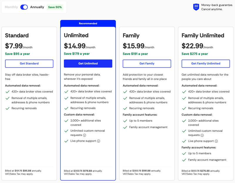 What are data brokers?, Sign-up process, Support options, Pricing and plans