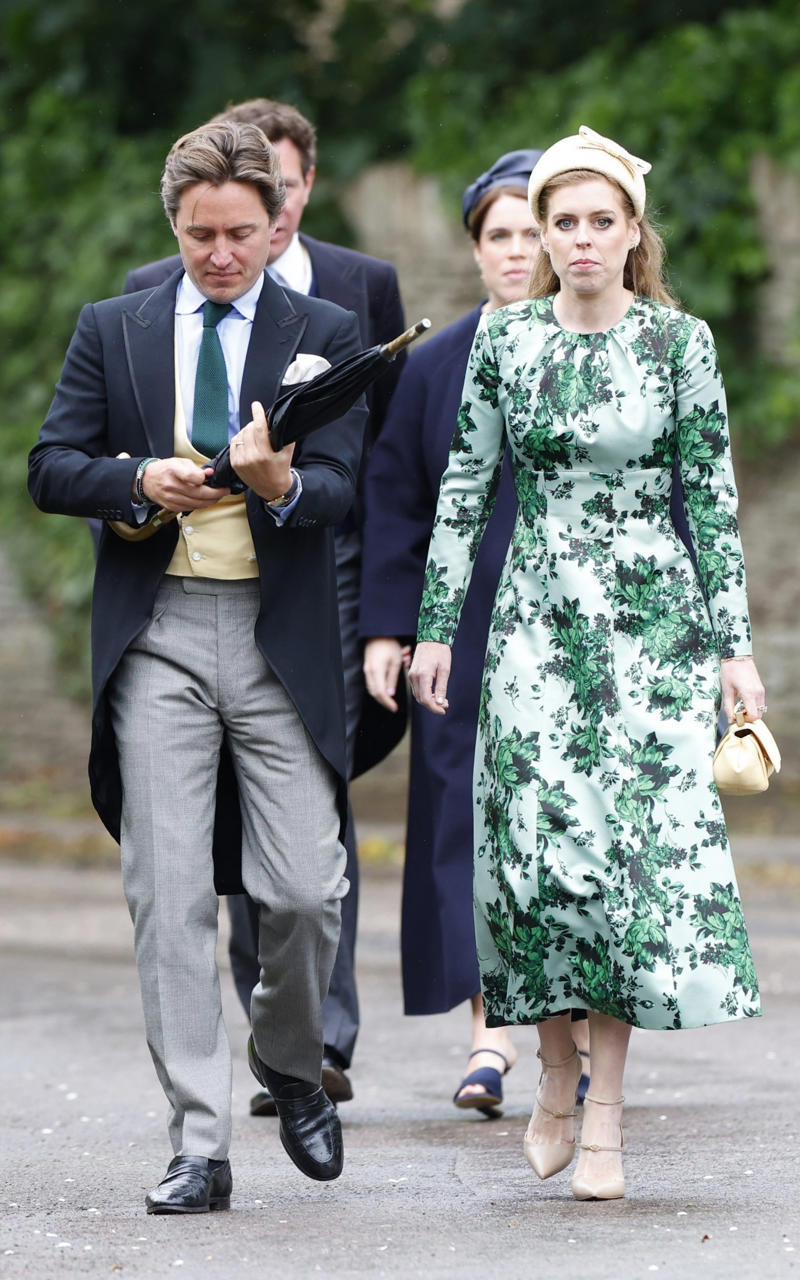 Princess of Wales, Catherine accessorised with earrings by one of her favourite jewellers, Kiki McDonough., King Charles arrived wearing classic morning dress with a cream waistcoat., Viscount Linley, Lady Sarah Chatto, Lavinia Brennan and Jamie Richards, Boden dress