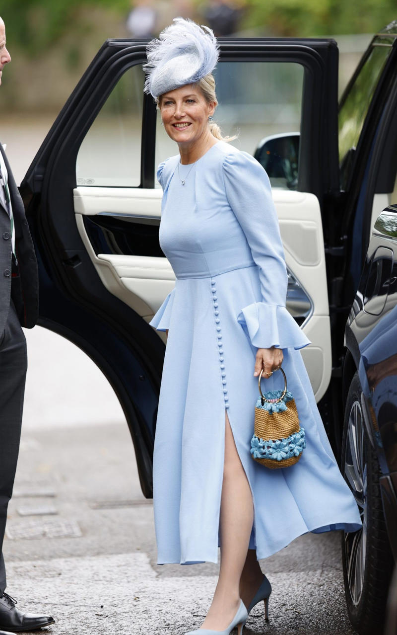 Princess of Wales, Catherine accessorised with earrings by one of her favourite jewellers, Kiki McDonough., King Charles arrived wearing classic morning dress with a cream waistcoat., Viscount Linley, Lady Sarah Chatto, Lavinia Brennan and Jamie Richards, Boden dress