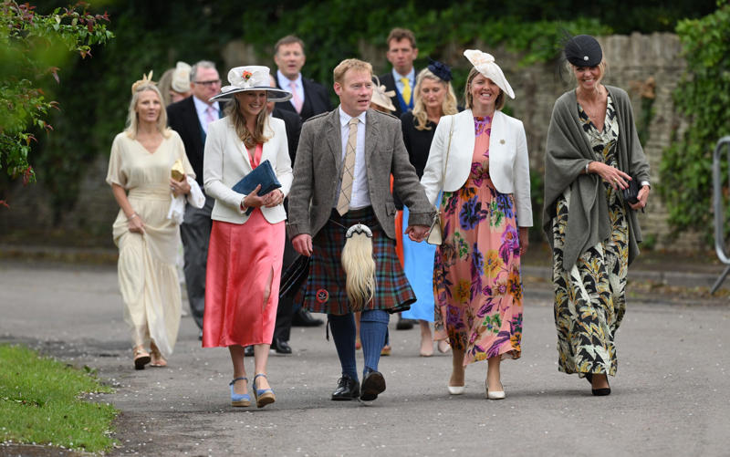 Princess of Wales, Catherine accessorised with earrings by one of her favourite jewellers, Kiki McDonough., King Charles arrived wearing classic morning dress with a cream waistcoat., Viscount Linley, Lady Sarah Chatto, Lavinia Brennan and Jamie Richards, Boden dress