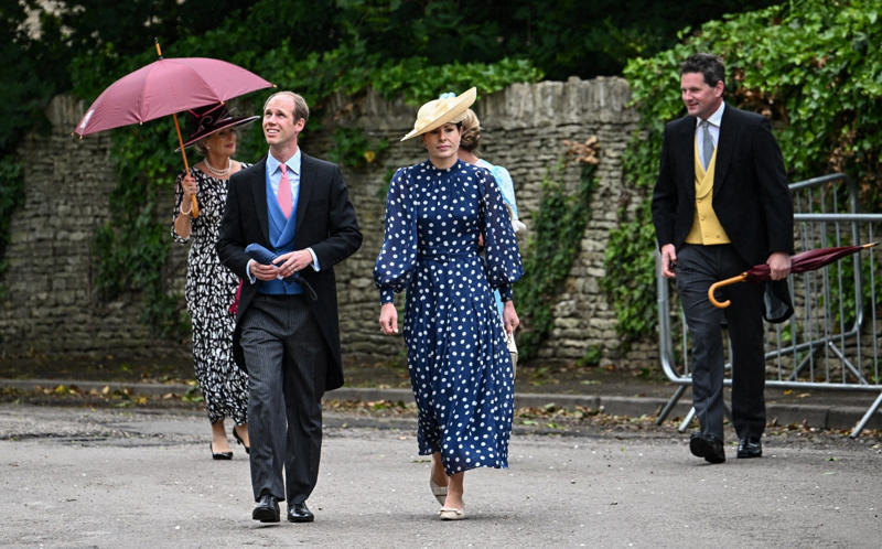 Princess of Wales, Catherine accessorised with earrings by one of her favourite jewellers, Kiki McDonough., King Charles arrived wearing classic morning dress with a cream waistcoat., Viscount Linley, Lady Sarah Chatto, Lavinia Brennan and Jamie Richards, Boden dress