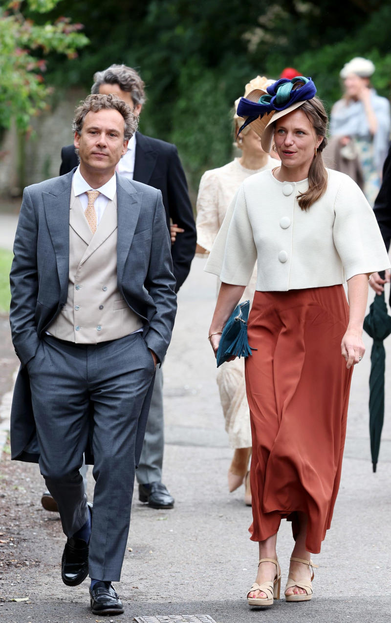 Princess of Wales, Catherine accessorised with earrings by one of her favourite jewellers, Kiki McDonough., King Charles arrived wearing classic morning dress with a cream waistcoat., Viscount Linley, Lady Sarah Chatto, Lavinia Brennan and Jamie Richards, Boden dress