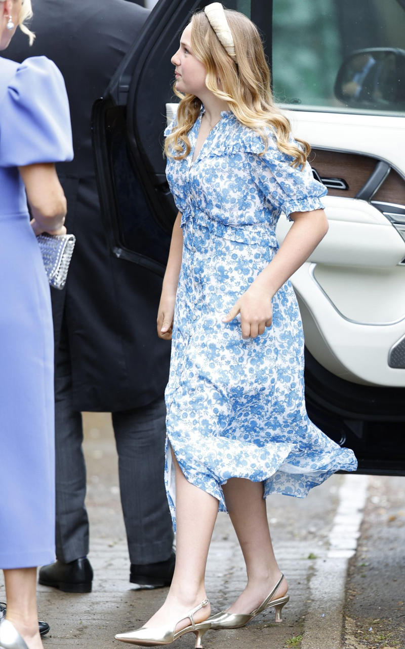 Princess of Wales, Catherine accessorised with earrings by one of her favourite jewellers, Kiki McDonough., King Charles arrived wearing classic morning dress with a cream waistcoat., Viscount Linley, Lady Sarah Chatto, Lavinia Brennan and Jamie Richards, Boden dress
