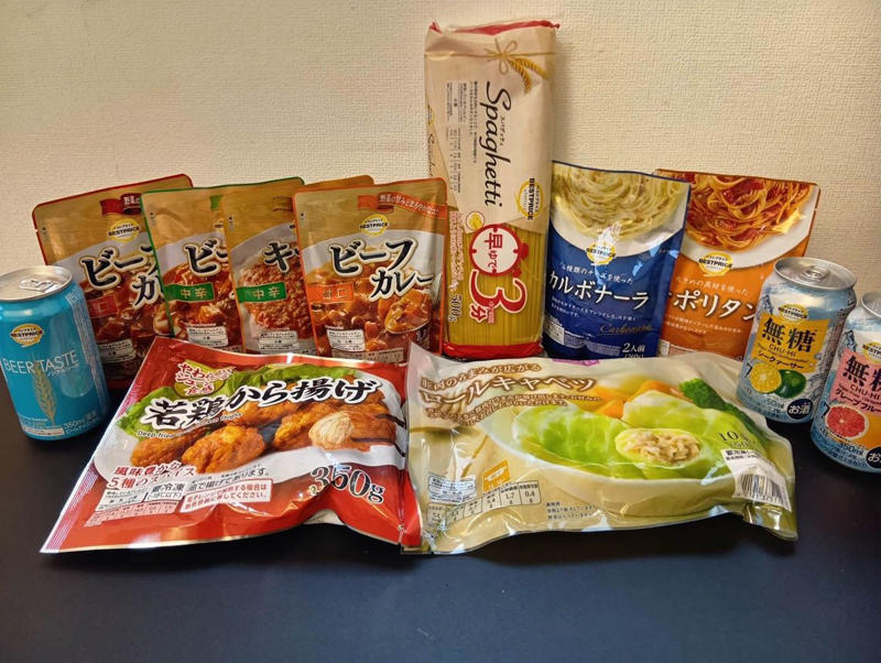 酷評のベストプライス。本当にマズイのか徹底検証, ☆1.6「早ゆでスパゲッティ」筆者の正直な感想, パスタソースと絡めて食べてみる, ☆2.0「若鶏から揚げ」筆者の正直な感想, リニューアルされて高評価も増えている, ☆2.4「キーマカレー」筆者の正直な感想, 番外編　☆1.2「ロールキャベツ」筆者の正直な感想, なぜか口コミと乖離する私の感想