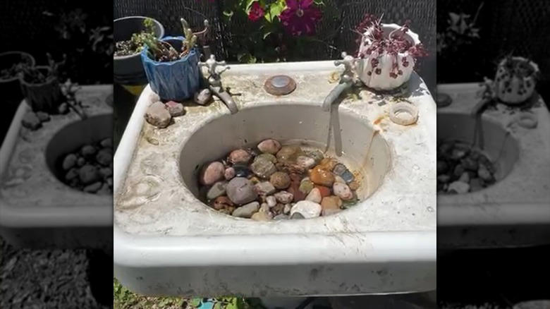 Repurpose found objects, Make use of a tree stump, Build an in ground pool, Suspend baths from low hanging branches, Upcycle an old sink, Pop a margarita glass into your planter, Repurpose an old ice cream parlor chair, Transform candlesticks or vintage lamps, Give new life to a galvanized wash tub