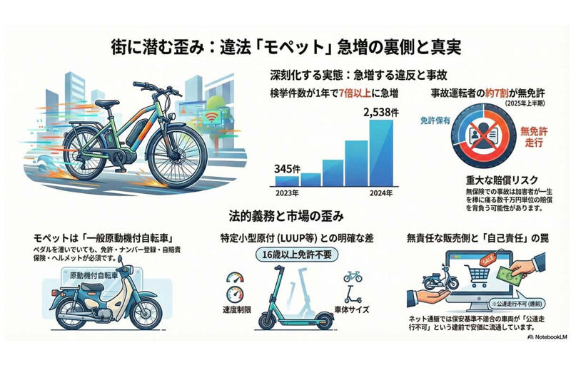 制度の混乱と区分の曖昧さ, 違法モペットの拡大, LUUPとモペットの制度差, 販売段階の責任明確化
