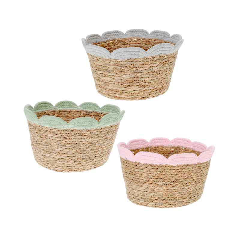Glass Trinket Box, Scalloped Rush Basket, Metal Lantern Decor, Luminessence Battery-Operated LED Pillar Candles