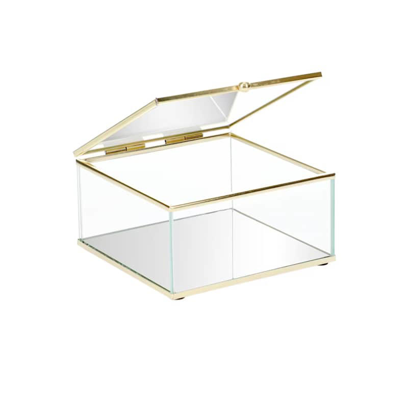 Glass Trinket Box, Scalloped Rush Basket, Metal Lantern Decor, Luminessence Battery-Operated LED Pillar Candles