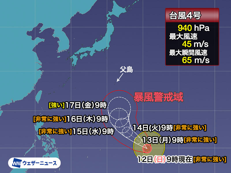 マリアナ諸島に接近 暴風雨が続くおそれ, 小笠原諸島への影響にも注意, 台風の暴風域に入る確率, 台風の発生が増え始める時期