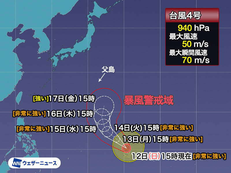 マリアナ諸島は暴風雨が続くおそれ, 小笠原諸島への影響にも注意, 台風の暴風域に入る確率, 台風の発生が増え始める時期