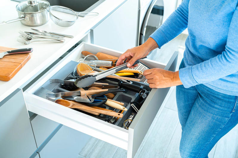 "Good Boxes", Excess Bags, Disposable Picnicware, Clothes That No Longer Fit, Rarely Used Kitchen Gadgets and Utensils, Old Cords and Mystery Chargers, Gift Bags, Half-Used Craft Supplies, Takeout Condiment Packets, Duplicate Tools and Spare Parts