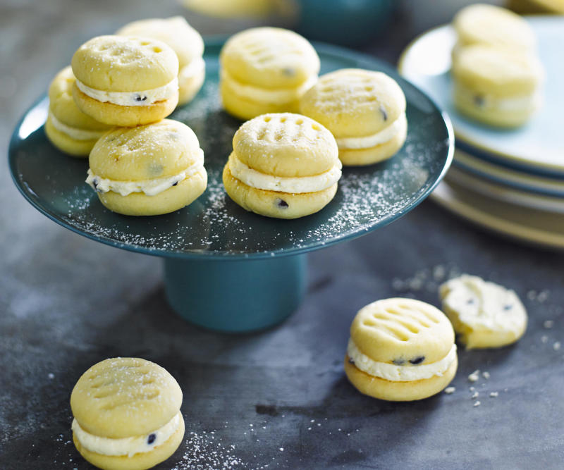 How to host a delightfully fancy high tea party ,          Vintage cake with apple &amp; Swiss meringue buttercream      ,          Fancy finger sandwiches for a high tea      ,          Mini fetta &amp; mushroom pies      ,          Over-the-top chocolate and macadamia brownies      ,          Lime and yoghurt cakes with elderflower syrup      ,          Classic chicken finger sandwiches      ,          Strawberry bliss scones      ,          Spelt blini with hot smoked salmon and crème fraîche      ,          Mini pavlovas with vanilla syrup strawberries      ,          Mini lemon almond lamingtons      ,          Mini brown sugar and hazelnut whoopie pies      ,          Basic scones      ,          Chocolate and caramel eclairs      ,          Peach and hazelnut friands      ,          Chocolate and caramel macarons      ,          Little chocolate hazelnut cakes      ,          Baked coconut custard tarts      ,          Raspberry and orange cordial      ,          Strawberry jelly cakes      ,          Mini blue cheese quiches      