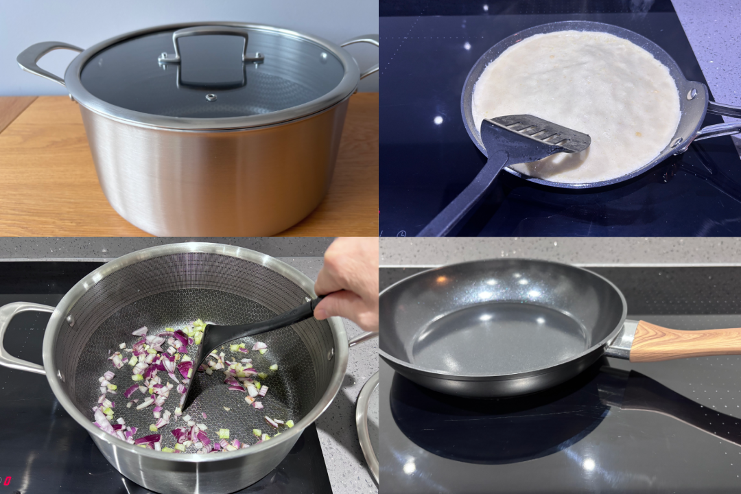 The best induction pans for 2026 are: , Our Place titanium always pan pro, Salter megastone 20cm frying pan, Circulon scratchdefense stainless steel frying pan, Le Creuset cast iron saucepan, Tefal ingenio emotion 22-piece pan set, stainless steel, Ninja ceramic pro three-piece saucepan set, HexClad 30cm hybrid wok, George Home hybrid stainless steel stockpot 28cm, Sherwood five-piece mixed pan set, Green Pan Barcelona pro grillpan 28cm, Your induction pan questions answered , What is the best induction pan?, How I tested induction pans , What pans work with induction?, Can you use induction pans on gas?, Why you can trust IndyBest reviews