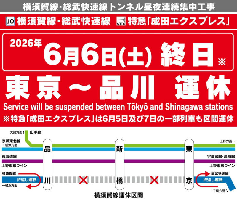 京浜東北線 日中メンテナンスで5/19～21快速運転を中止, 横須賀線の集中工事について, 成田エクスプレス運休に注意！, まくらぎ交換と漏水剥落修繕などの集中工事