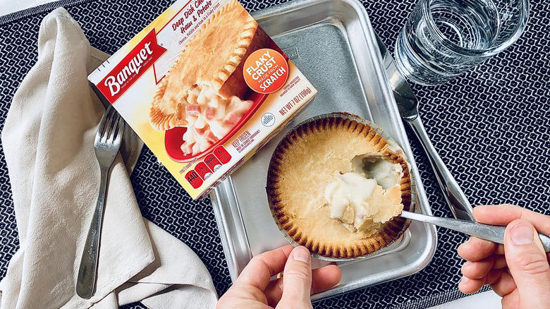 Buy: Banquet Deep Dish Cheesy Ham & Potato Pot Pie Leave: Raised Gluten-Free Vegetable Pot Pie, Leave: Blake's Turkey Pot Pie, Leave: Banquet Beef Pot Pie, Buy: Marie Callender's Plant Based Be'f Pot Pie, Leave: Marie Callender's Creamy Mushroom Chicken Pot Pie, Buy: Boomerang's Mac & Cheese Pot Pie, Buy: Banquet Deep Dish Cheesy Ham & Potato Pot Pie, Leave: Boomerang's Spinach & Mushroom Pot Pie, Leave: Banquet Sausage & Gravy Deep Dish Pot Pie