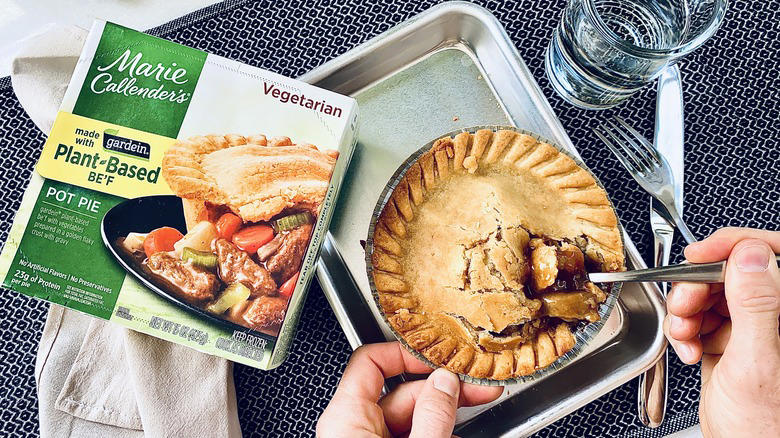 Buy: Marie Callender's Plant Based Be'f Pot Pie Leave: Raised Gluten-Free Vegetable Pot Pie, Leave: Blake's Turkey Pot Pie, Leave: Banquet Beef Pot Pie, Buy: Marie Callender's Plant Based Be'f Pot Pie, Leave: Marie Callender's Creamy Mushroom Chicken Pot Pie, Buy: Boomerang's Mac & Cheese Pot Pie, Buy: Banquet Deep Dish Cheesy Ham & Potato Pot Pie, Leave: Boomerang's Spinach & Mushroom Pot Pie, Leave: Banquet Sausage & Gravy Deep Dish Pot Pie