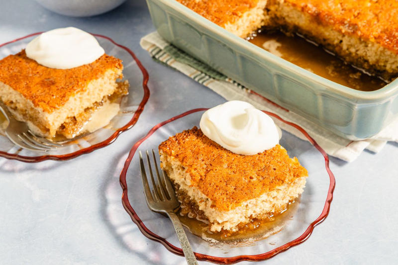 Never-Fail Chocolate Cake, Pear Pudding Cake, Whole Orange Cake, Sticky Toffee Pudding, Slow Cooker Pumpkin Dump Cake, Pouding Chômeur (Poor Man’s Pudding), Kentucky Butter Cake, Easy Lemon Snack Cake, Wine Cake, Mom's Kahlua Cake