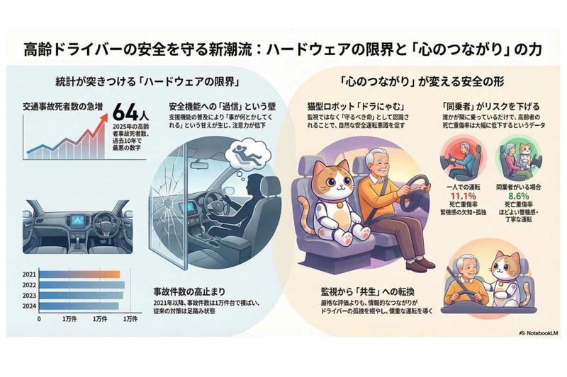 高齢事故の継続と社会の記憶, 事故件数の高止まりと死者増加, 共存型支援による意識変化, 監視型診断の限界と抵抗感, 高齢ドライバーの単身化進行, 多層的見守りの必要性