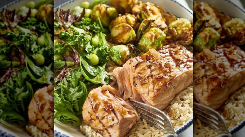 Sesame Soy Salmon Bowl Brownie Overboard, Admiral's Feast, Lobster baked potato, Sesame Soy Salmon Bowl