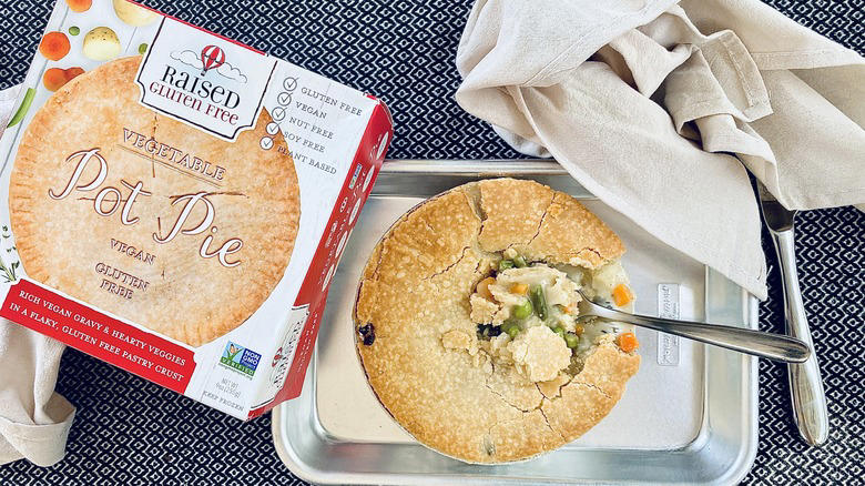 Leave: Raised Gluten-Free Vegetable Pot Pie Leave: Raised Gluten-Free Vegetable Pot Pie, Leave: Blake's Turkey Pot Pie, Leave: Banquet Beef Pot Pie, Buy: Marie Callender's Plant Based Be'f Pot Pie, Leave: Marie Callender's Creamy Mushroom Chicken Pot Pie, Buy: Boomerang's Mac & Cheese Pot Pie, Buy: Banquet Deep Dish Cheesy Ham & Potato Pot Pie, Leave: Boomerang's Spinach & Mushroom Pot Pie, Leave: Banquet Sausage & Gravy Deep Dish Pot Pie