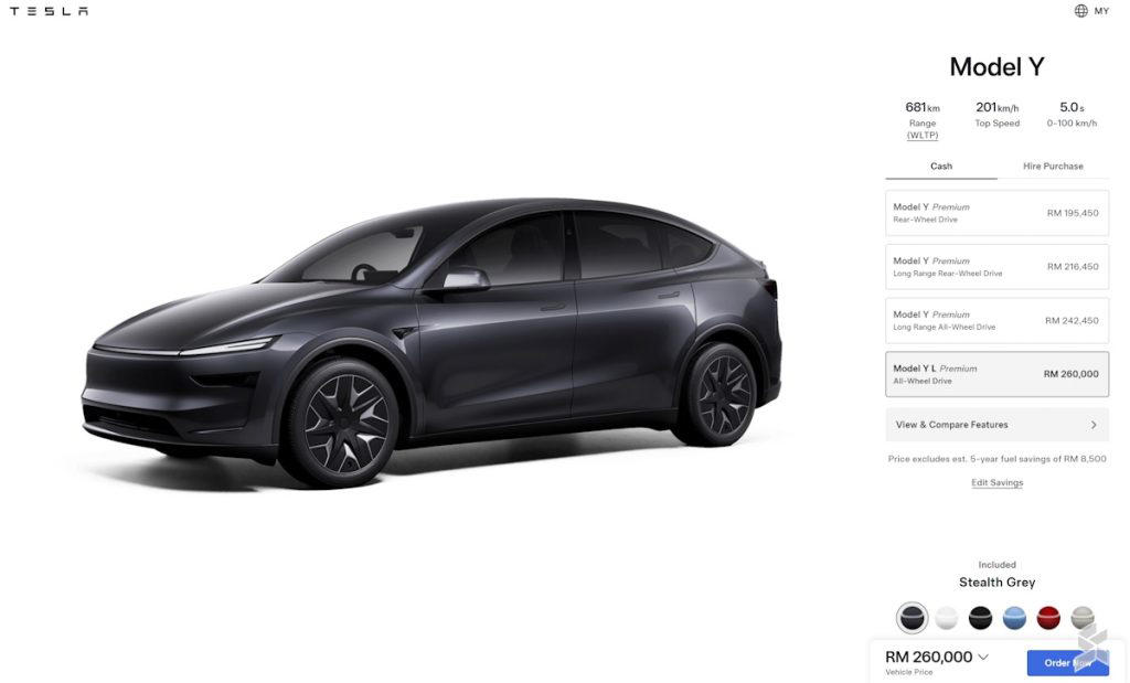 Tesla Model Y L Malaysia Pricing, Tesla Model Y L Malaysia Customisable Options, Tesla Model Y L Quick Specs, Tesla Model Y L Malaysia Image Gallery