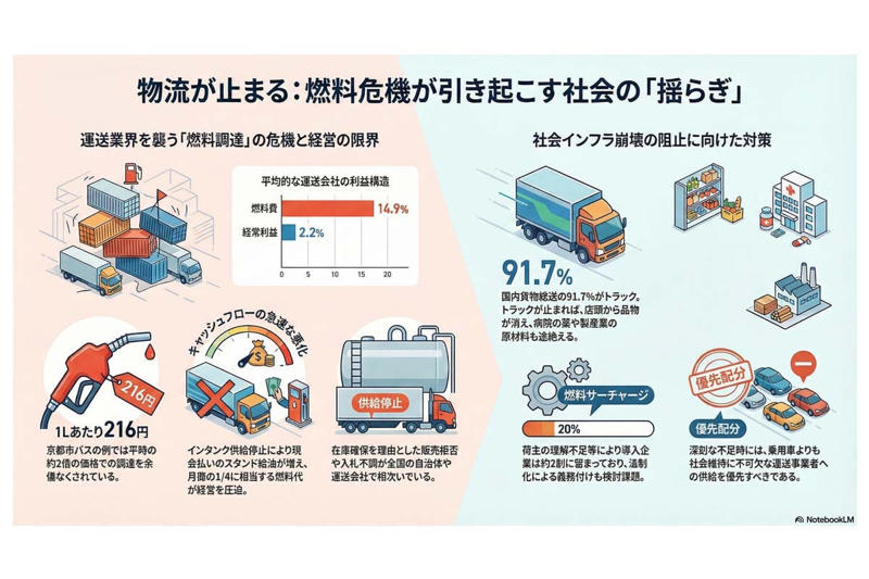 給油拒否の広がり, 入札不成立の拡大, 燃料費560万円の重み, 業界三団体の緊急集会, 燃料配分の優先順位, サーチャージ未導入の壁
