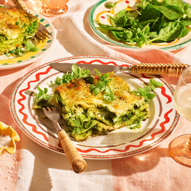 10 of our favourite lasagne recipes for cooler weather: , Sarah Cicolini’s lasagne with romanesco , Matt Breen’s Mum’s lasagne , Rinaldo Di Stasio’s lasagne con aragosta , Lasagne of spinach, polenta and goat’s curd , Lasagne con coniglio e funghi porcini (rabbit and porcini mushroom lasagne)