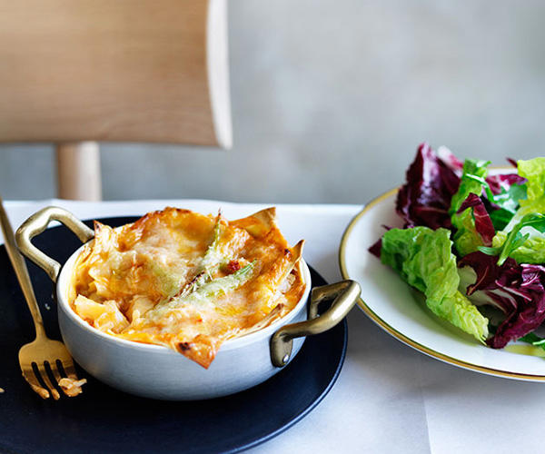 10 of our favourite lasagne recipes for cooler weather: , Sarah Cicolini’s lasagne with romanesco , Matt Breen’s Mum’s lasagne , Rinaldo Di Stasio’s lasagne con aragosta , Lasagne of spinach, polenta and goat’s curd , Lasagne con coniglio e funghi porcini (rabbit and porcini mushroom lasagne)