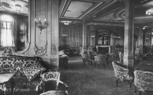First-Class Bedroom, Luxury Cabin Sitting Room, Second-Class Sleeping Cabin, Another Second-Class Cabin, Grand First-Class Staircase, The Stairways, Elevators, Smoking Lounge, Main Dining Saloon , First-Class Food, Veranda Café, Parisian Café, First-Class Lounge, Third-Class Dining Saloon, Deck A Entrance , Promenade Sitting Area, Gymnasium, Swimming Pool, Gymnasium, Reading and Writing Room, Reading and Writing Room, First-Class Lounge, First-Class Lounge, Drawing Room, Outdoor Sitting Area, The Stern, The Funnels, Captain Smith, Wireless Operator 