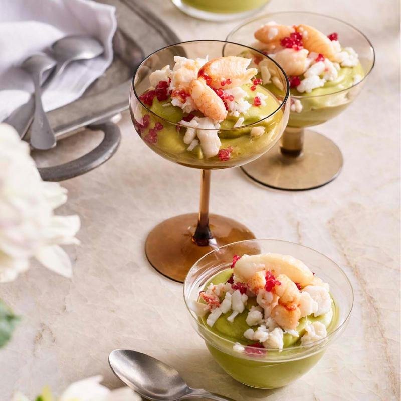          Stephanie Alexander’s avocado bavarois with crab and finger lime      ,          Stephanie Alexander’s fennel braised with balsamic vinegar and honey      ,          Stephanie Alexander’s roast rack of pork with pears      ,          Stephanie Alexander’s roasted rosemary potatoes      