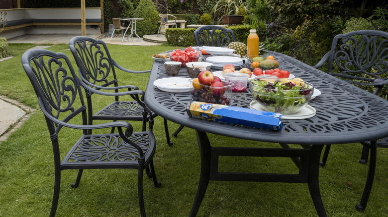 Pots and planters, Accent lighting, Ceiling fans, Statues and other outdoor decorations, Outdoor rugs, Hammocks, Outdoor chairs and benches, Tableware, Furniture for entertaining, Wind chimes, Fire pits and patio heaters