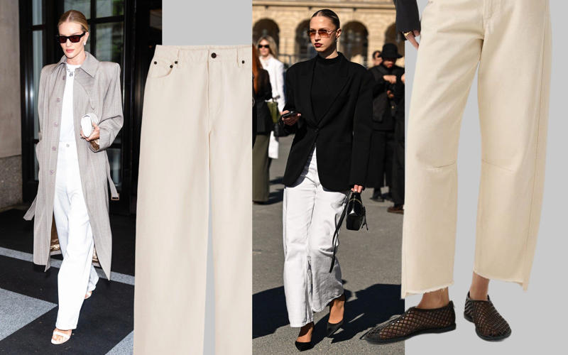 Three ways to wear white jeans, Wide leg, Straight leg, Barrel leg, Wear with...