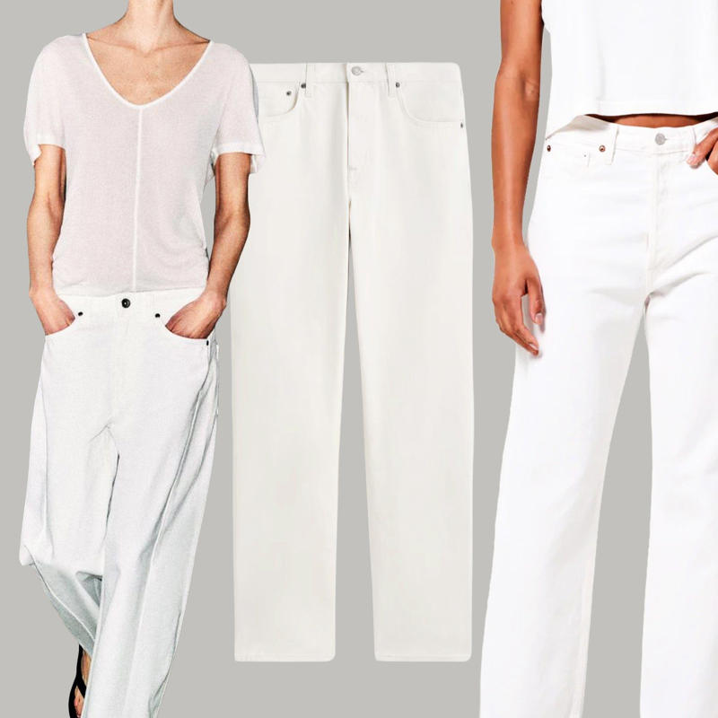 Three ways to wear white jeans, Wide leg, Straight leg, Barrel leg, Wear with...