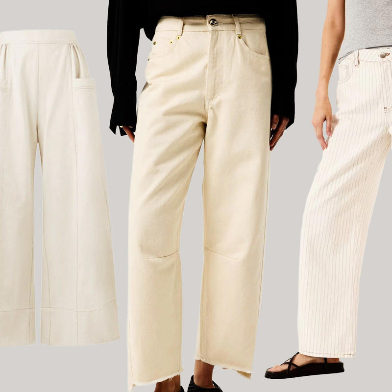 Three ways to wear white jeans, Wide leg, Straight leg, Barrel leg, Wear with...