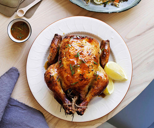          Sean Moran’s famous roast chicken with bread sauce      ,          Yoghurt roast chicken      ,          Roast chicken with preserved lemon and herbs      ,          Roasted harissa apricot chicken with almond and herb couscous      ,          Epocha’s roast chicken, braised Savoy cabbage, prune and butter sauce      ,          Za’atar roast chicken with pilaf, pomegranate and nuts      ,          Pan-roasted chicken with artichokes and salad onion      ,          Roast chicken thighs with sourdough panzanella      ,          Roast chicken with anchovy butter and greens      ,          Roast chicken with tarragon butter and Dutch carrots      ,          Matt Moran’s chicken roasted in spiced hay with lemon stuffing      ,          Nonna’s rice-stuffed chicken by Matteo Tine      ,          Paprika roast chicken with chorizo and white beans      