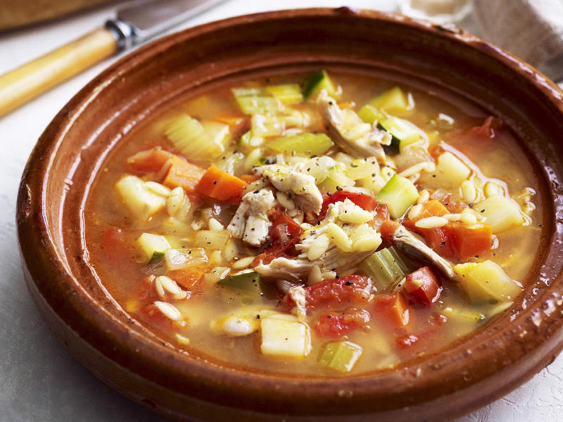 Chicken, zucchini and freekeh soup , Slow cooker chicken pho (Pho Ga) , Chicken and mushroom soup , Quick combination short and long soup , Chicken sausage dumplings in noodle soup , Chicken and barley soup , Indonesian chicken soup , Chicken and corn soup , Chicken and vegetable soup , Slow-cooker chicken hot and sour soup , Chicken noodle soup , Cream of chicken soup , Chicken, lemongrass and rice soup , Moroccan chicken & chickpea soup , Chicken & rice soup , Sweet and sour chicken soup , Chicken and ginger noodle soup , More soup recipes, Latest chicken recipes from The Weekly